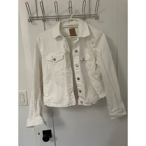GAP‎ Womens White Denim Jacket XL Button Front Classic Trucker Style